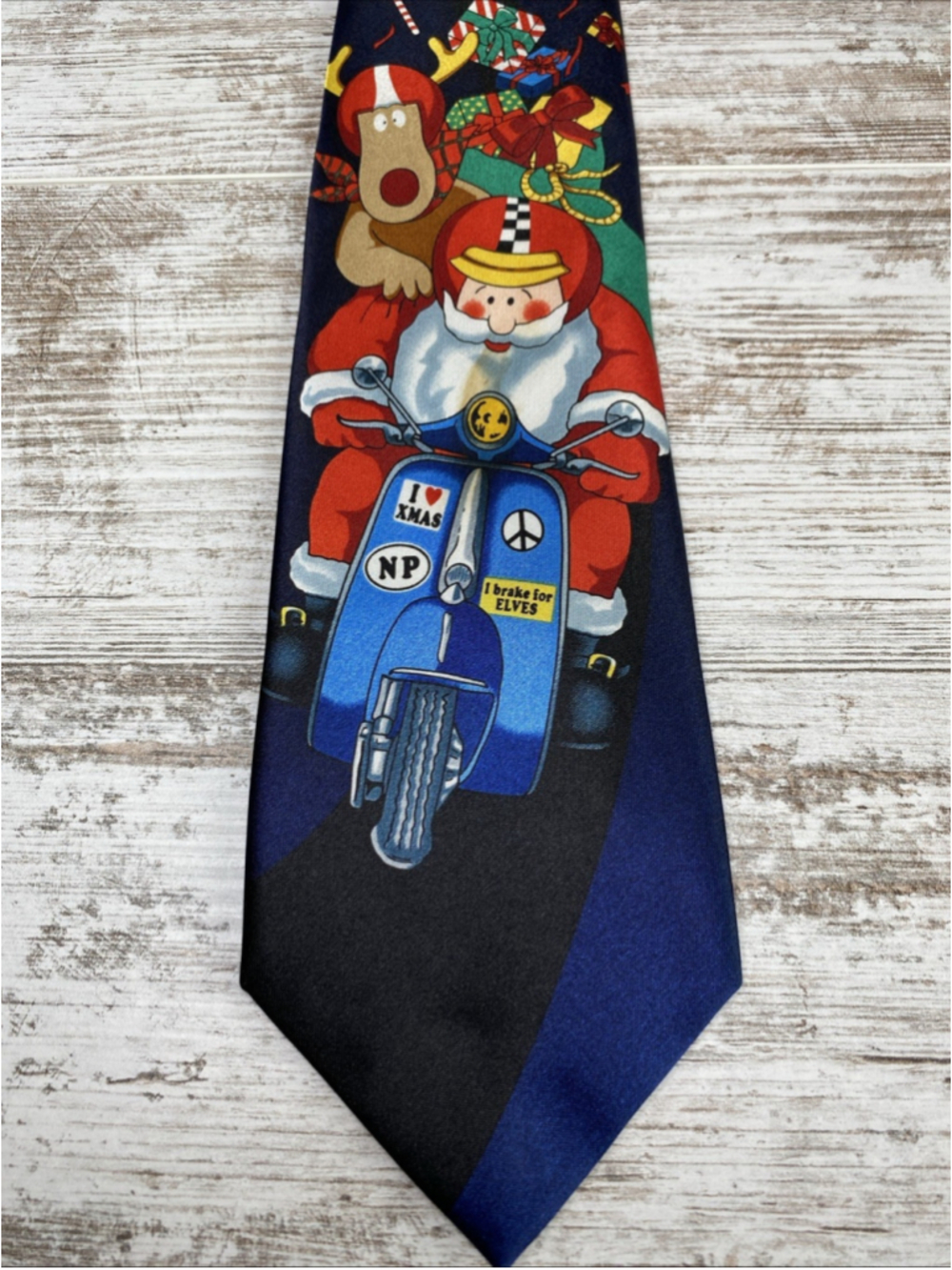 Christmas Santa Scooter Novelty Tie American Traditions Holiday Necktie 58”